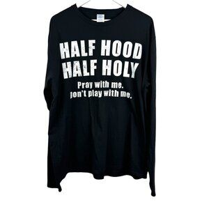 Port & Company Shirt Unisex Adult 2XL Black Crewneck Holy Hood Pray Long Sleeve